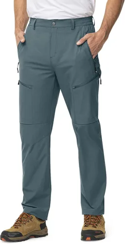 Miniatura 6 de TBMPOY Pantalones de viaje ligeros para hombre, 5 bolsillos con cremallera, elásticos, de secado rápido, pantalones de trabajo tipo cargo