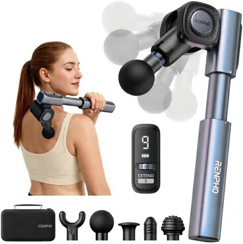 RENPHO Pistola de masaje plegable con mango de extensión para espalda, regalo del día del padre, ángulo ajustable de 0-90°, apto para FSA,