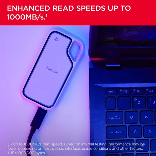 Miniatura 3 de SanDisk SSD portátil Extreme de 2 TB, con licencia oficial para consola PlayStation 5 y PC, hasta 1000 MB/s, USB-C, USB 3.2 Gen 2, protección contra