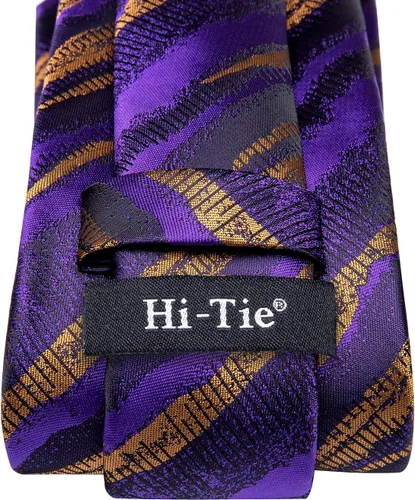 Miniatura 291 de Hi-Tie Corbatas de seda para hombre, diseño de cachemira a rayas, con bolsillo, gemelos cuadrados, conjunto formal de negocios