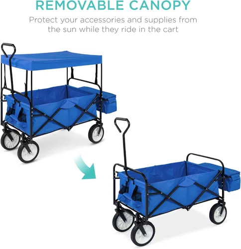 Miniatura 3 de Best Choice Products Vagón Utilitario Plegable Colapsible para Exteriores con Toldo, Carrito de Jardín para Playa, Pícnic, Campamento, Fiestas