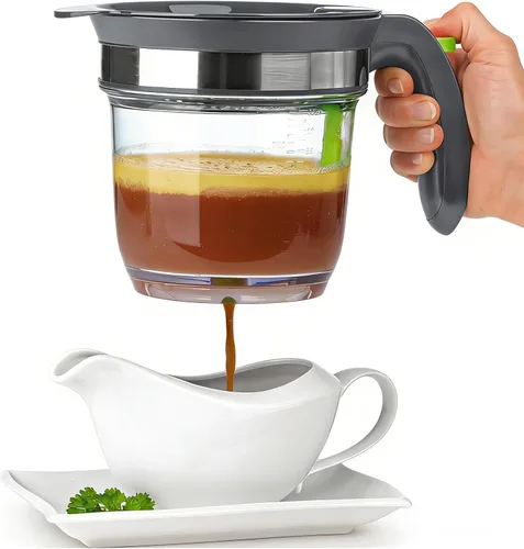 IVYHOME Separador de grasa de plástico de 4 tazas con liberación inferior, separador de salsa para cocinar, colador de grasa de sopa y aceite, taza