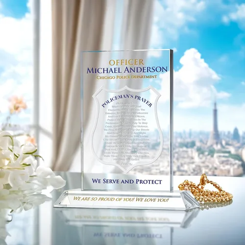 Miniatura 3 de Placa de oración de policía de cristal personalizada, regalo de policía grabado personalizado para hijo, marido, papá, novio u oficial, recuerdo