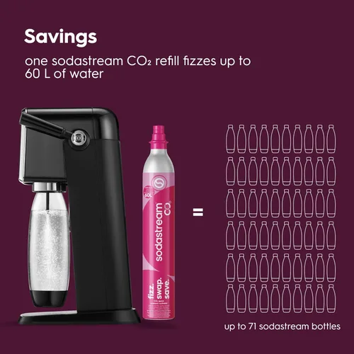 Miniatura 10 de SodaStream - Máquina de agua con gas ART PAQUETE DE VALOR Sistema de CO2 CQC Incluye 2 cilindros de CO2, 2 botellas de 32 onzas líquidas aptas