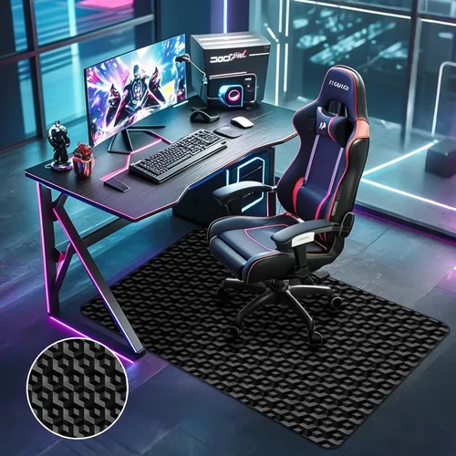 Miniatura 3 de Tapete para silla de oficina para suelos de madera dura, 48 x 36 pulgadas, tapete negro para silla con patrón 3D, protector de suelo resistente
