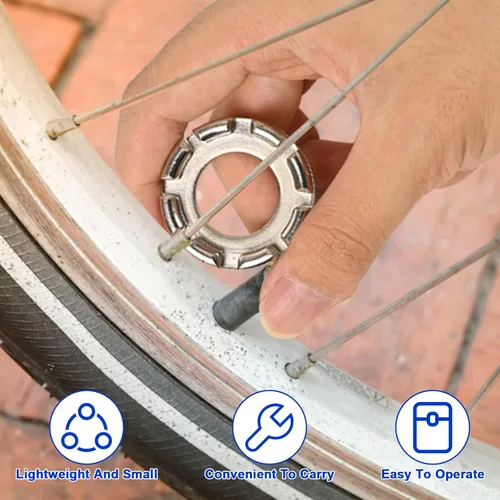 Miniatura 5 de Herramienta de llave de radios de bicicleta, herramienta de borde de radios 6 en 1 de acero endurecido para ajustar y reparar la tensión de la rueda