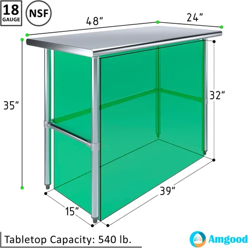Miniatura 3 de Mesa de trabajo de acero inoxidable de base abierta de 24 x 48 pulgadas Residencial y comercial Preparación de alimentos Estación de trabajo