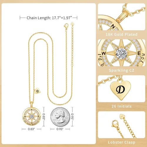 Miniatura 4 de Peeshow Letter Necklace for Women 18k Gold Compass Initial Necklaces for Her Gift for Wife Jewelry on Anniversary Birthday Gifts for Wife form
