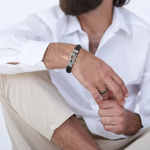 Miniatura 2 de Pulsera de nudo de hombre para regalo, cuero trenzado color marrón, del infinito, de acero inoxidable, con la frase Love You Forever, para hijos