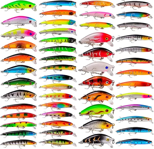 Miniatura 8 de Juego de Señuelos de Pesca de Lubina para Agua Salada y Dulce, Incluye Señuelos de Superficie, Señuelos Duros, Minnow, Crankbait, Lápiz VIB