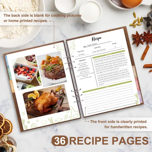 Miniatura 3 de Creawoo Libro de recetas de madera para escribir en tus propias recetas, carpeta de recetas en blanco personalizada, libro de cocina, recetas