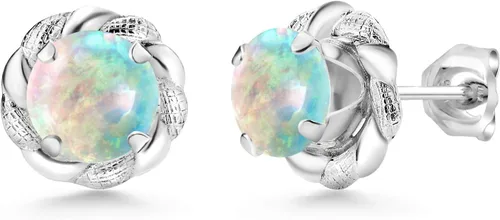 Miniatura 118 de Gem Stone King Aretes de plata de ley 925 de 0.236 in con piedra natal redonda para mujer