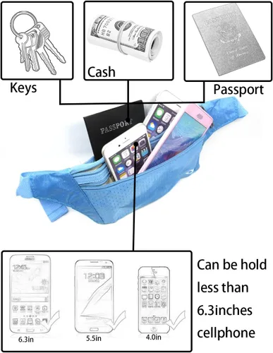 Miniatura 43 de Bolsa de cintura ultrafino con ranuras c/visualización para tarjeta de crédito, para deportes, aire libre, correr, caminar, viajes.