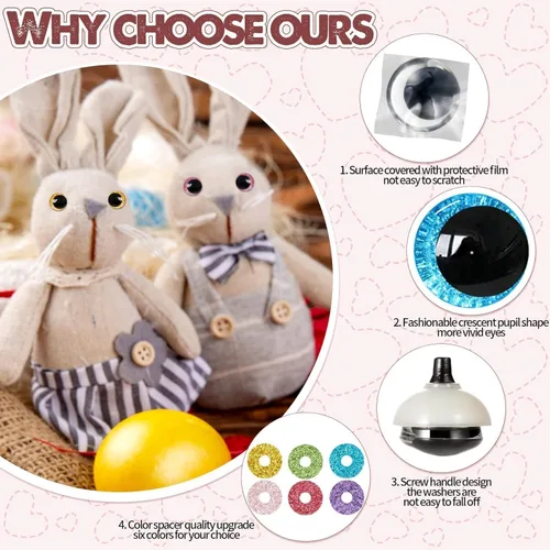 Miniatura 3 de MUCUNNIA 120 piezas 18 mm Ojos de seguridad de brillo 3D para crochet con arandelas en forma de cuenco, ojos de crochet amigurumi lunares