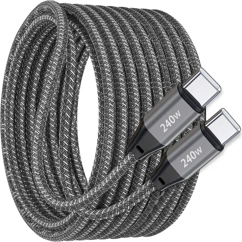 Cable de carga súper rápida USB C a USB C de 20 pies y 240 W, cable de carga trenzado de nailon tipo C a tipo C compatible con iPhone 15, iPad Air