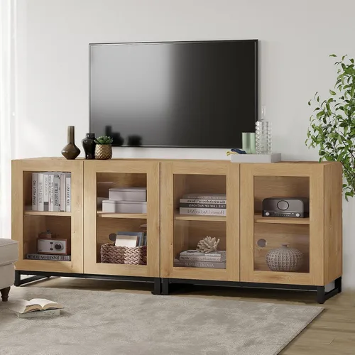 Miniatura 25 de WAMPAT Moderno soporte de TV con puertas de vidrio para televisores de 32 a 40 pulgadas, consola central de entretenimiento con estantes ajustables