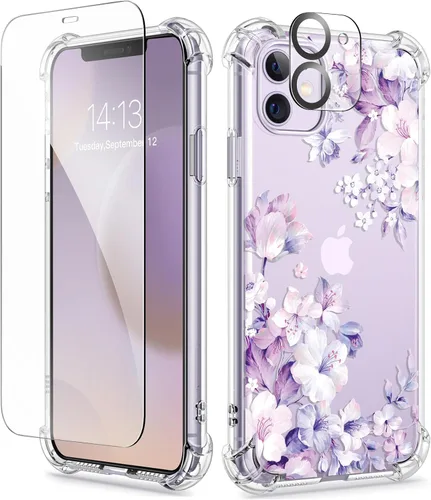 Miniatura 71 de GVIEWIN - Funda floral para iPhone 14 de 6.1 pulgadas, protector de pantalla + protector de lente de cámara, no se amarillenta, a prueba de golpes
