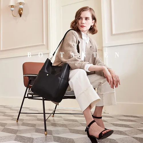 Miniatura 2 de Bostanten Bolsas de cuero para hombro, tipo balde, para mujer