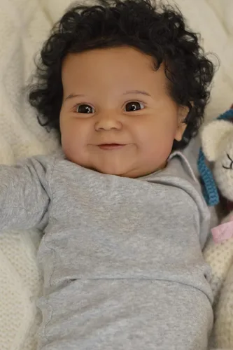 Miniatura 3 de Angelbaby Muñeca de Bebé Reborn Afroamericano Realista Niño Negro, 20 pulgadas de Vida Real Silicona Suave con Peso Sonrisa Muñeca de Bebé Recién