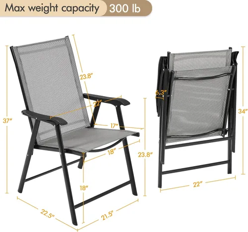 Miniatura 3 de Yaheetech Juego de 2 sillas de comedor para patio con reposabrazos, sillas plegables para exteriores con marco de metal y respaldo para césped, Gris