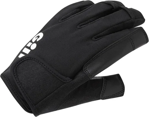 Gill Guantes de vela de campeonato, dedo corto con dedos de 3/4 de longitud, tela Dura-Grip 50+ protección solar UV y repelente al agua Negro