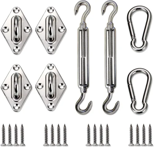 Miniatura 11 de SunnyRoyal Kit de accesorios para toldo con cuerda de alambre de tensión de 18 pies para parasol triangular, juego de accesorios para jardín al aire