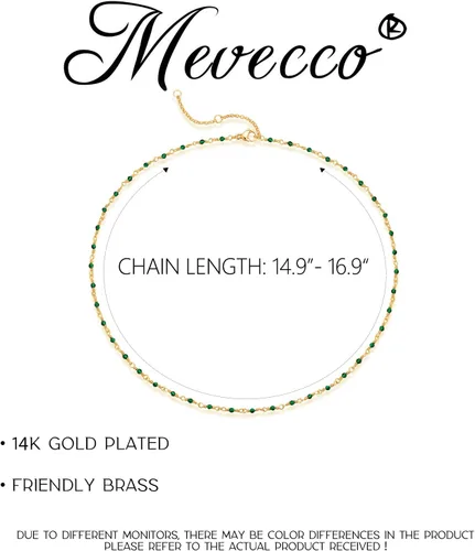Miniatura 5 de MEVECCO Gargantilla de cadena chapada en oro de 14 K, largo collar de cadena delicado y bonito chapado en oro, delicada gargantilla a la moda