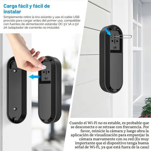 Miniatura 8 de Timbre de puerta con cámara de video inalámbrica Wi-Fi con detección de movimiento AI, audio de 2 vías, visión nocturna, almacenamiento en la nube