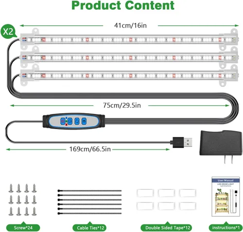Miniatura 7 de Wiaxulay - Tiras de luz LED para cultivo de plantas de interior, luz de crecimiento de espectro completo de 6000K, lámpara solar con temporizador