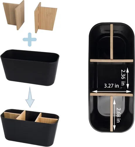 Miniatura 4 de Portacepillos de dientes para baños, soporte para cepillos de dientes de bambú con 5 ranuras, organizador de tocador de baño para encimera