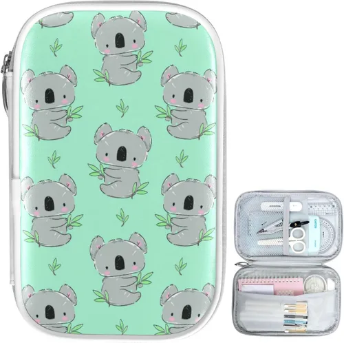 Lindo Koala hojas verdes bolsa de lápices con cremallera organizador de lápices estacionario bolsa de maquillaje cosmético bolsa para la escuela
