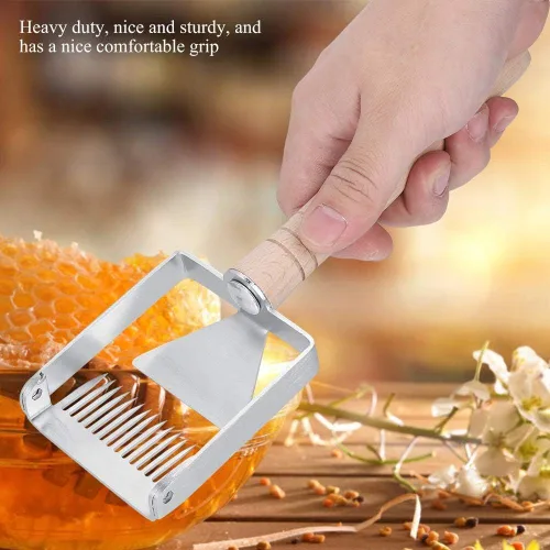 Miniatura 2 de TOPINCN Miel destaponamiento raspador acero inoxidable panal miel tenedor cuchillo Uncapper apicultura herramienta raspador colmena mango de madera