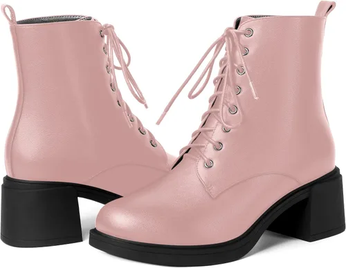 Miniatura 41 de ROSERWISH Botas altas de tacón bajo y grueso para mujer, con cordones, cómodas, modernas, con puntera redonda, de 2.5 pulgadas