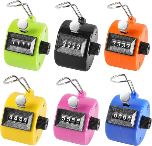 KTRIO Paquete de 6 colores contador manual de mano, contador de números de 4 dígitos, contador de pitch mecánico de mano para entrenamiento, tejer,