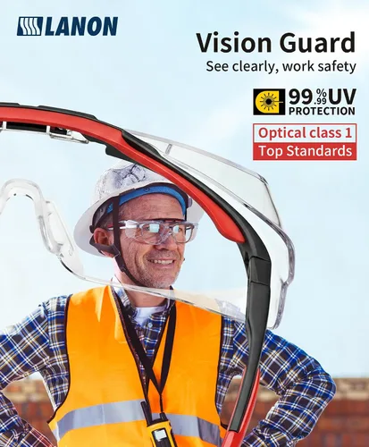 Miniatura 4 de LANON - Lentes de seguridad para colocar sobre anteojos, ANSI Z87.1 con antivaho y arañazos, protección UV, almohadillas de nariz de TPR suaves