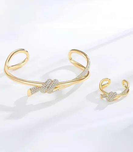 Miniatura 3 de RIMAYZI Pulsera chapada en oro de 14 quilates para mujer, pulsera de 2 pulgadas, apertura de nudo, anillo de oro ajustable, 2