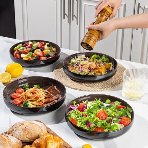 Miniatura 6 de LERATIO Tazones grandes de cerámica para pasta de 8.5'', tazones de 36 oz para servir pasta, juego de 4 para cocina, tazones anchos para fruta