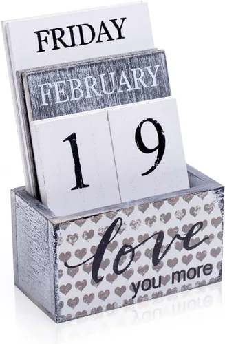 Miniatura 13 de Notakia Calendario perpetuo, bloques de calendario de madera, calendario de bloque de madera vintage para oficina en casa, accesorios de escritorio