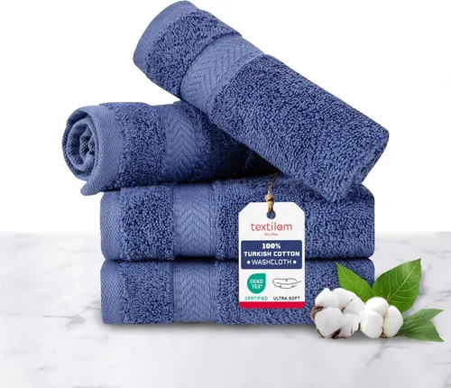 TEXTILOM Juego de 4 toallas de lujo 100% algodón turco, para baño y cocina, gruesas, súper suaves, altamente absorbentes, de secado rápido para cara