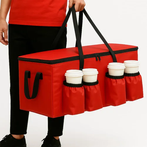 Miniatura 2 de musbus Bolsa aislada para entrega de alimentos con portavasos/portadores de bebidas Premium XXL, ideal para bebidas, comestibles, pizza, calidad Rojo