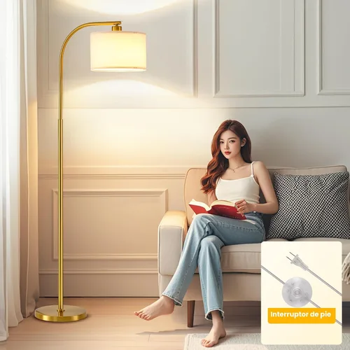 Miniatura 6 de Lámpara de pie alta para sala de estar, lámpara de pie moderna de 65'' con bombilla LED de 9W, elegante lámpara de pie con pantalla de tela, lámpara