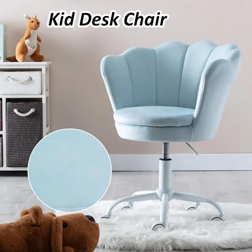 Miniatura 5 de Silla de escritorio de terciopelo para niños, bonita silla de computadora moderna tapizada, con brazo giratorio, silla de tocador ajustable