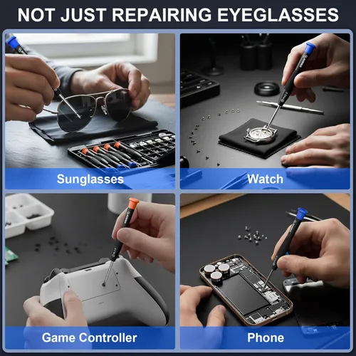 Miniatura 9 de STREBITO Kit de reparación de gafas, kit todo en uno para reparación de gafas con 16 tamaños de tornillos, 12 pares de almohadillas para la nariz