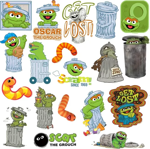 Miniatura 3 de Sesame Street Oscar The Grouch - Paquete de calcomanías de vinilo de 50 unidades – Calcomanías grandes impermeables troqueladas para laptop, botella