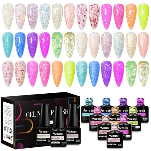 Miniatura 16 de MTSSII Juego de 18 esmaltes de uñas de gel, color nude, rosa, azul, amarillo, kit de esmalte de uñas de gel, compatible con lámpara UV/LED, remojar