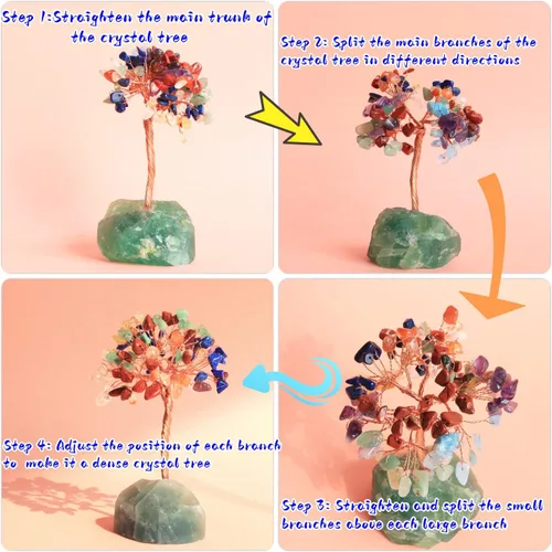 Miniatura 7 de Árbol de cristal curativo de 7 chakras, cristales naturales con base de piedra, alambre de cobre, árbol de dinero para el hogar, oficina