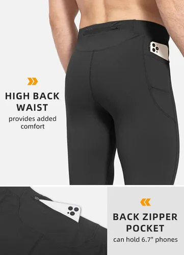 Miniatura 4 de BALEAF Mallas de forro polar para hombre, pantalones térmicos de ciclismo, resistentes al agua, con cremallera, bolsillos, para invierno, cálido