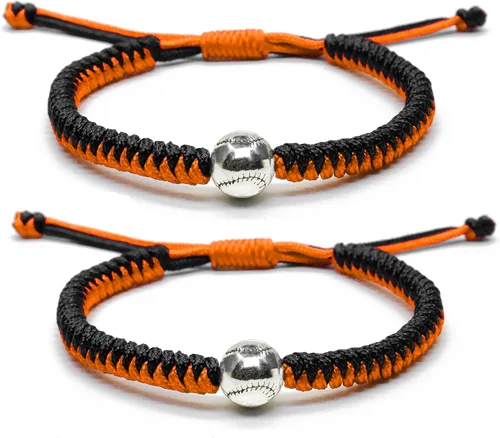 Miniatura 10 de Pulseras trenzadas hechas a mano, regalos de béisbol para niños, pulseras ajustables con cuentas de béisbol, pulseras de béisbol inspiradoras
