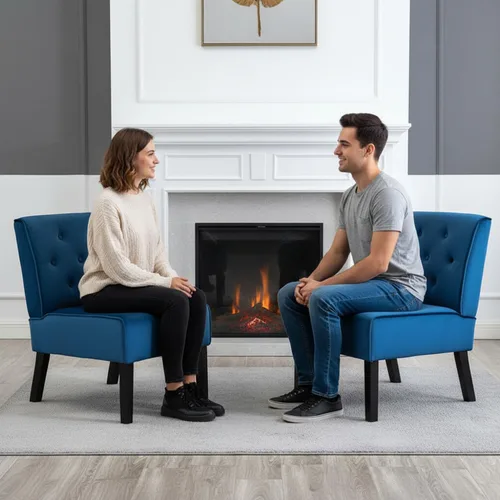 Miniatura 11 de Container Furniture Direct Reese - Silla moderna de mediados de siglo para sala de estar, sin brazos, con botones y patas de madera maciza, 2 Azul