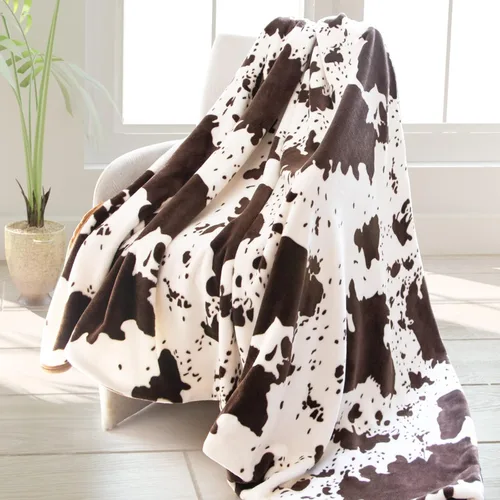 Miniatura 26 de HSEEC Manta de felpa azul con estampado de vaca, manta pequeña de franela de forro polar suave para sofá, 40 x 50 pulgadas